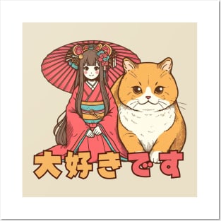 Japanese cat Retro anime Neko Posters and Art